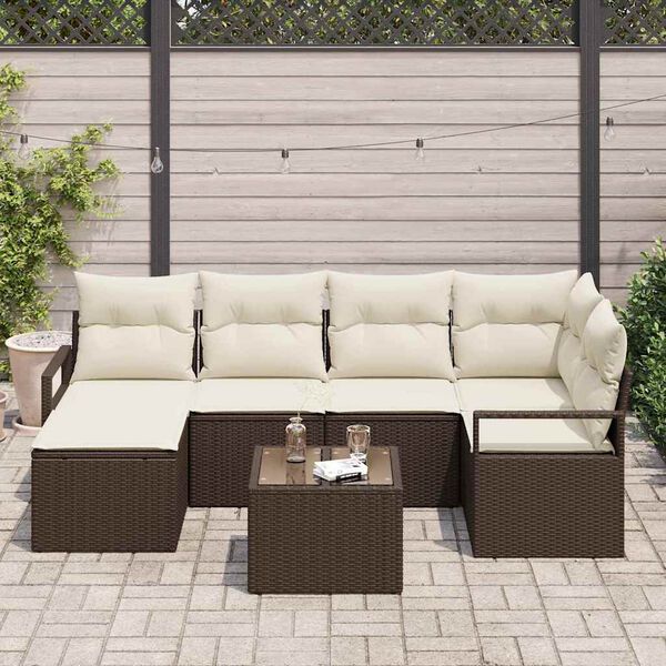 vidaXL Sofa Set 7 pcs Braun Poly-Rattan