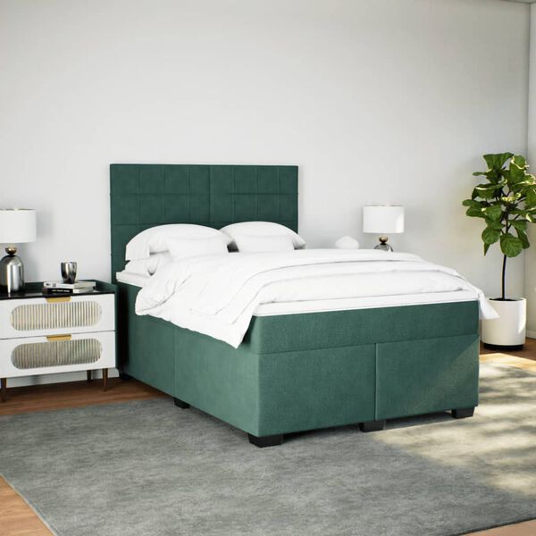 vidaXL Boxspringbett mit Matratze Dunkelgr&uuml;n 160x200 cm Samt