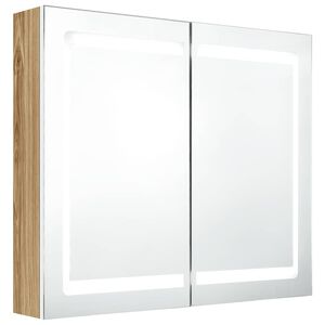 vidaXL LED-Spiegelschrank f&uuml;rs Bad Wei&szlig; und Eichen-Optik 80x12x68 cm