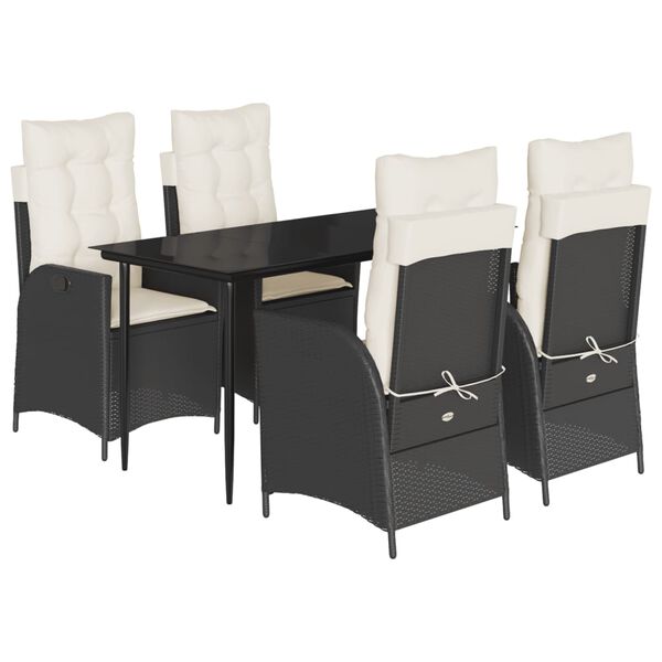 vidaXL 5-tlg. Garten-Essgruppe mit Kissen Schwarz Poly Rattan
