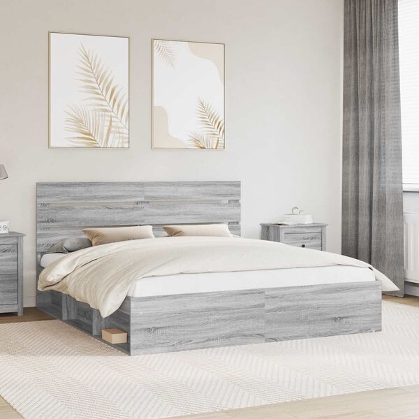 vidaXL Bettrahmen Graues Sonoma 180 x 200 cm Massives Kiefernholz