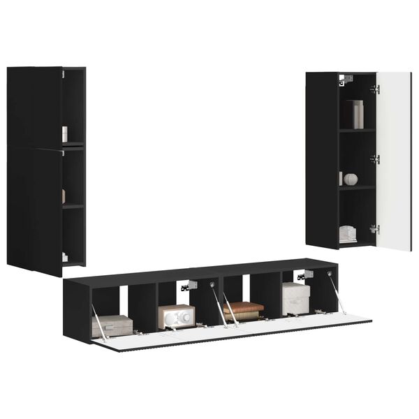 vidaXL TV-Schrankset Wandmontiert 4 pcs Schwarz Holzwerkstoff