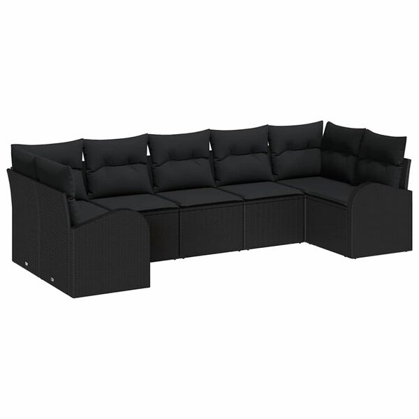 vidaXL Gartensofa-set mit Kissen 7 pcs Schwarz Poly Rattan