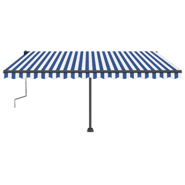 vidaXL Standmarkise Einziehbar Handbetrieben 450x350 cm Blau/Wei&szlig;