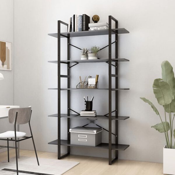 vidaXL B&uuml;cherregal 5 F&auml;cher Grau 100x30x175 cm Holzwerkstoff