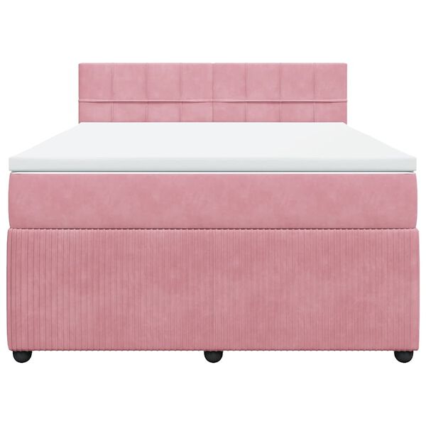 vidaXL Boxspringbett mit Matratze Rosa 140x190 cm Samt