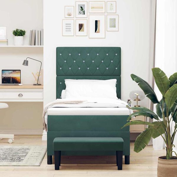 vidaXL Boxspringbett mit Matratze Dunkelgr&uuml;n 100 x 200 cm Samt