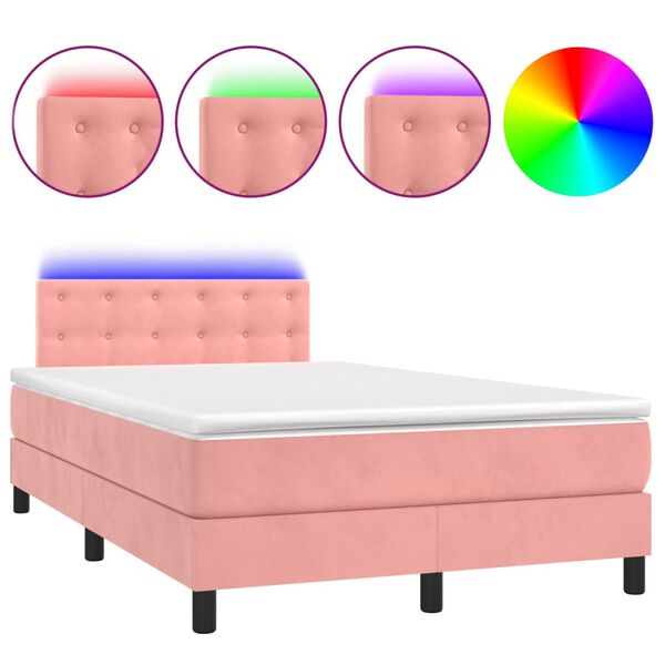 vidaXL Boxspringbett mit Matratze & LED Rosa 120x200 cm Samt