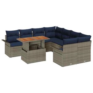 vidaXL Gartensofa-set 9 stk. Grau und Marineblau Poly-Rattan