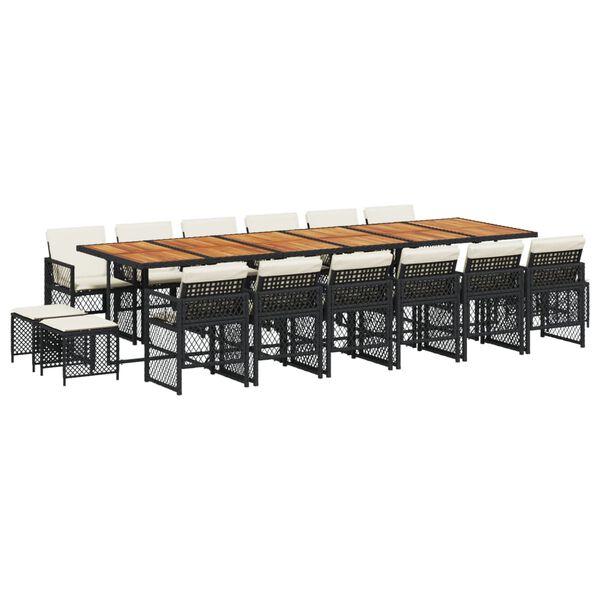 vidaXL 17-tlg. Garten-Essgruppe mit Kissen Schwarz Poly Rattan
