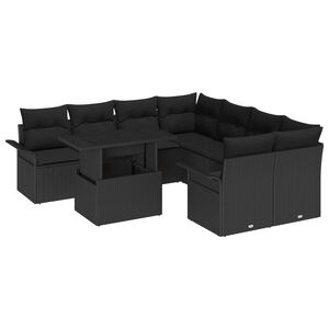 vidaXL Gartensofa-set mit Kissen 9 pcs Schwarz Poly Rattan