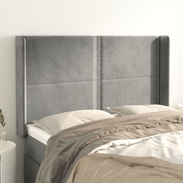 vidaXL Kopfteil mit Ohren Hellgrau 147x16x118/128 cm Samt