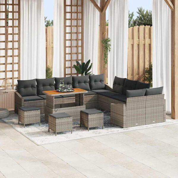 vidaXL Gartensofa-set mit Kissen 14 pcs Grau Poly-Rattan