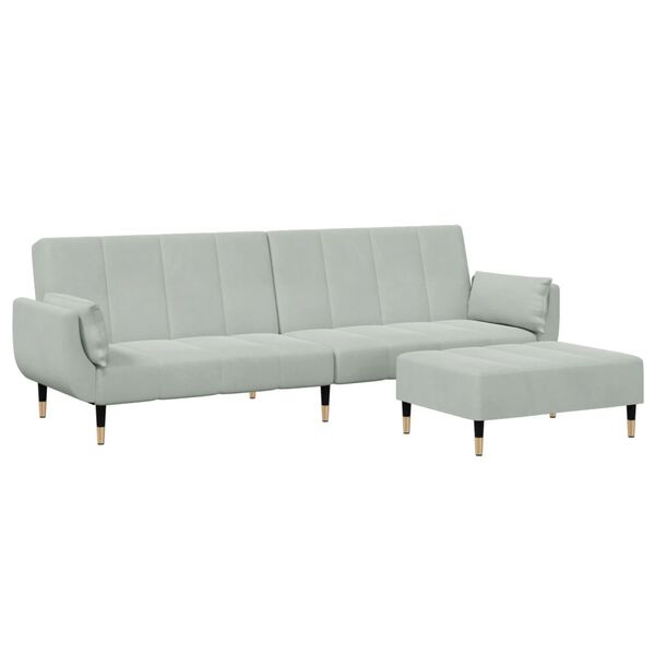 vidaXL Schlafsofa 2-Sitzer mit Fu&szlig;hocker Hellgrau Samt
