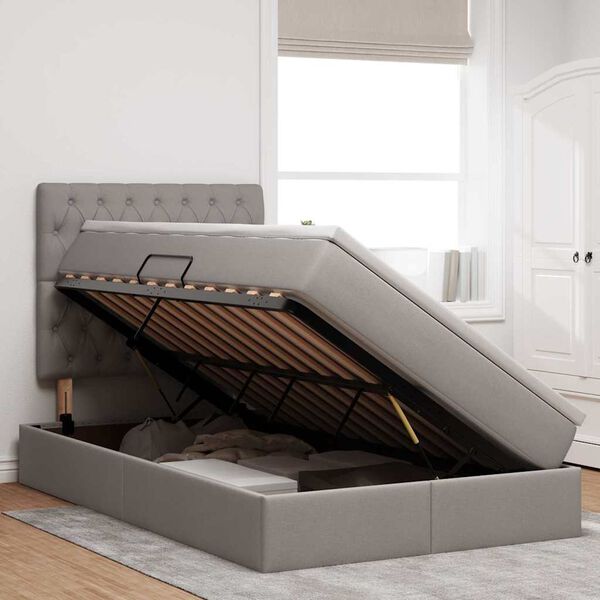 vidaXL Aufbewahrungsbett mit Matratze Taupe 120 x 190 cm Polyester