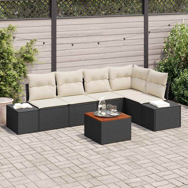 vidaXL Gartensofa-set mit Kissen 6 pcs Schwarz Poly-Rattan