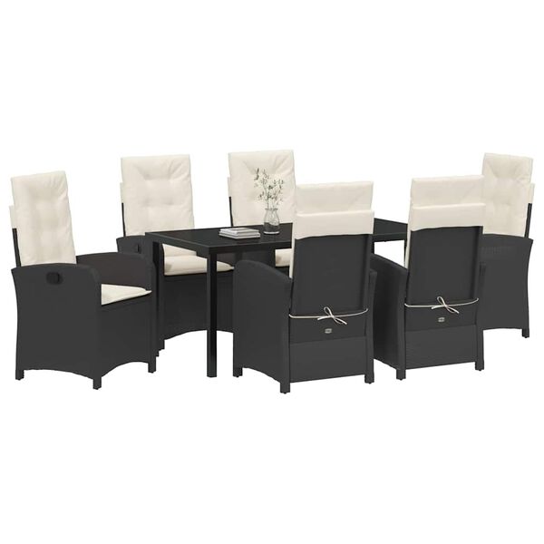 vidaXL Garten Essgruppe mit Kissen 7 pcs Schwarz Poly-Rattan