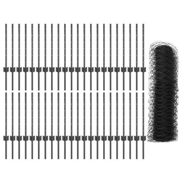 vidaXL Zaun mit Pfosten Grau 0,5 x 100 m Stahl und PVC