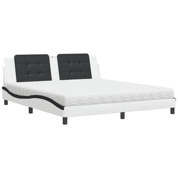 vidaXL Bett mit Matratze "Zadar" Wei&szlig; und Schwarz 180x200 cm Kunstleder