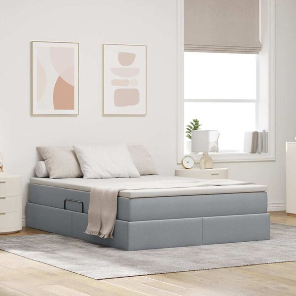 vidaXL Aufbewahrungsbett mit Matratze Hellgrau 140 x 190 cm Polyester