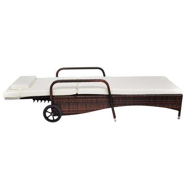 vidaXL Sonnenliege mit Rollen Poly Rattan Braun