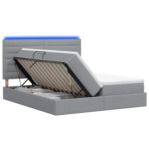 vidaXL LED-Speicherbett mit Matratze Hellgrau 180 x 200 cm Stoff