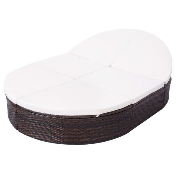 vidaXL Outdoor-Loungebett mit Kissen Poly Rattan Braun