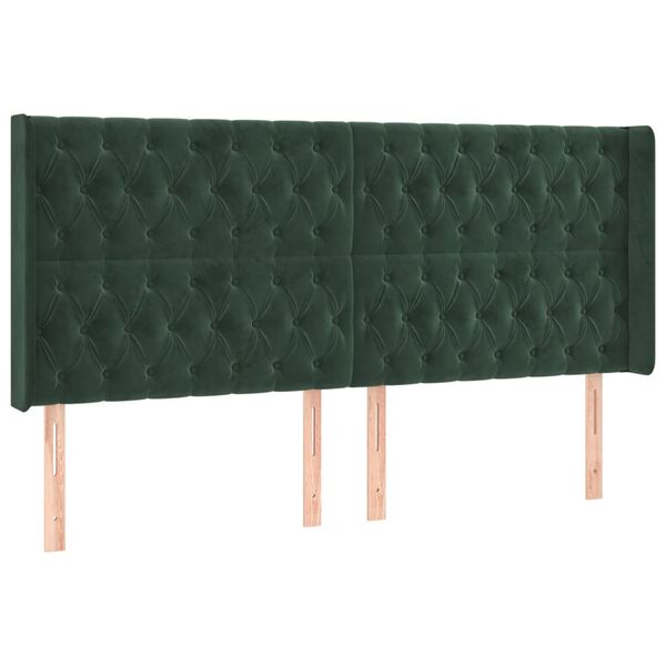 vidaXL Kopfteil mit Ohren Dunkelgr&uuml;n 183x16x118/128 cm Samt