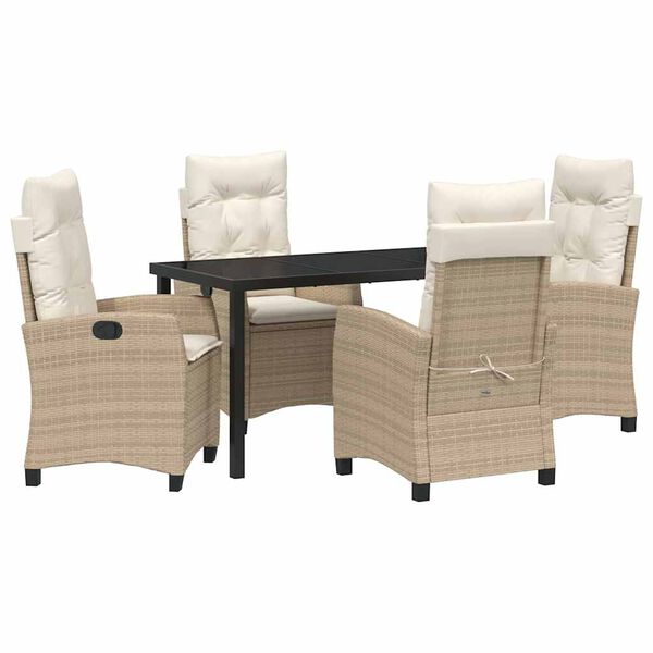 vidaXL Garten Essgruppe mit Kissen 5 pcs Beige Poly-Rattan