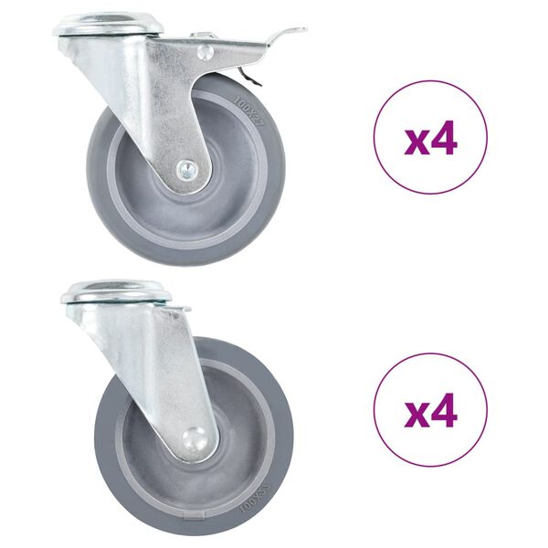 vidaXL 8 Stk. Lenkrollen mit R&uuml;ckenloch 100 mm
