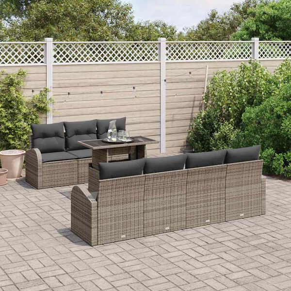 vidaXL Gartensofa-set mit Kissen mit Speicher 8 pcs Grau Poly Rattan