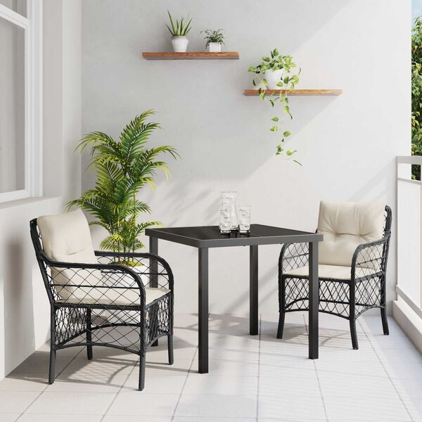 vidaXL Garten Essgruppe mit Kissen 3 pcs Schwarz Poly-Rattan