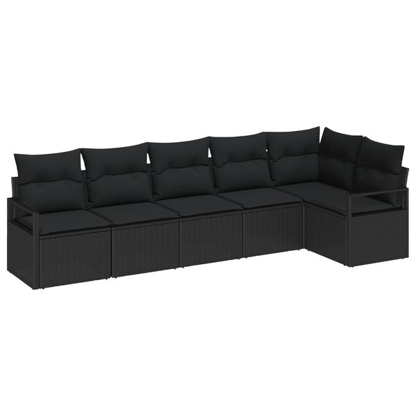 vidaXL Garten-Sofa-Set mit Kissen mit Speicher 6 pcs Schwarz