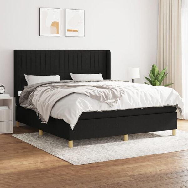 vidaXL Boxspringbett mit Matratze Schwarz 160x200 cm Stoff
