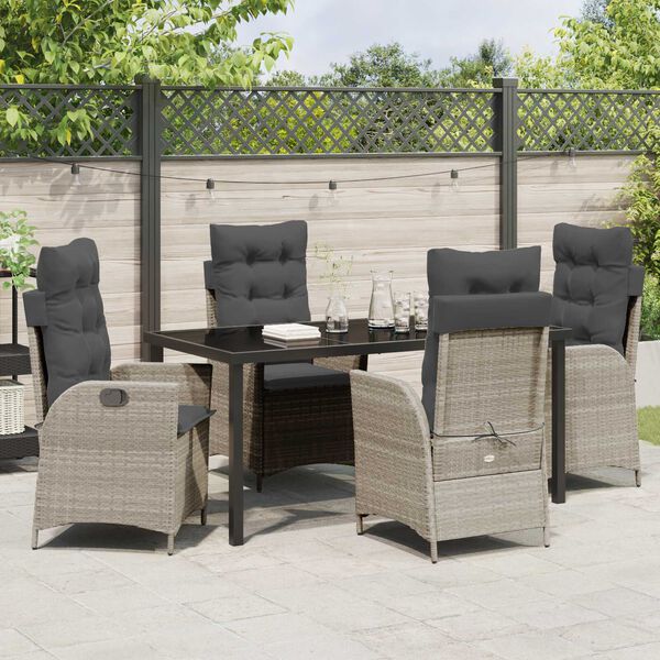 vidaXL Garten Essgruppe mit Kissen 5 pcs Hellgrau Poly-Rattan