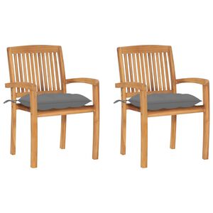 vidaXL Gartenst&uuml;hle 2 Stk. mit Grauen Kissen Massivholz Teak