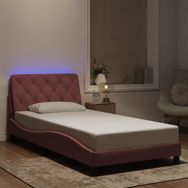 vidaXL Bettgestell mit LED ohne Matratze Rosa 100x200 cm Samt