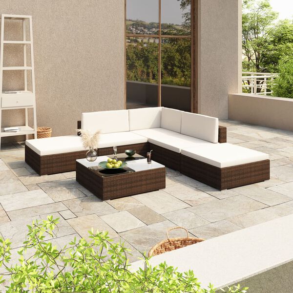 vidaXL 6-tlg. Garten-Lounge-Set mit Auflagen Poly Rattan Braun