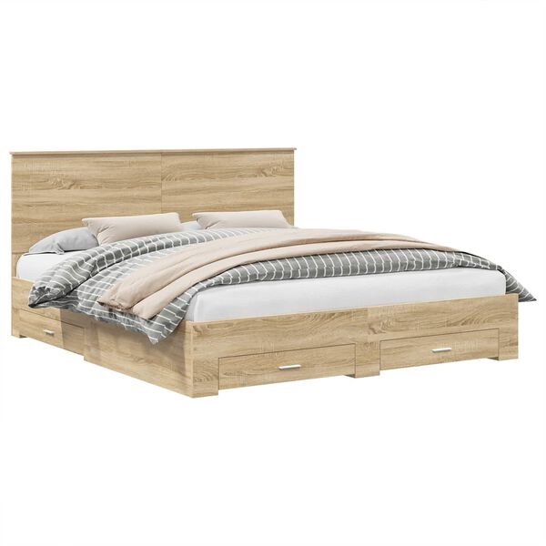 vidaXL Bettrahmen mit Kopfteil Sonoma-Eiche 200 x 200 cm Holzwerkstoff