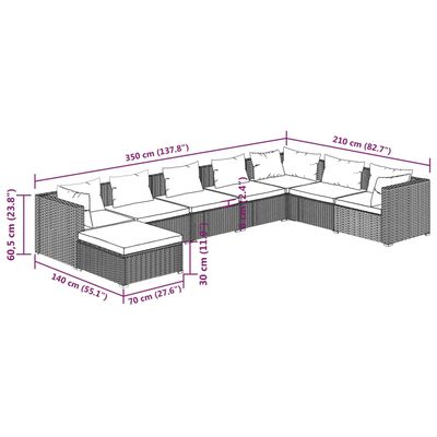 vidaXL 8-tlg. Garten-Lounge-Set mit Kissen Poly Rattan Grau