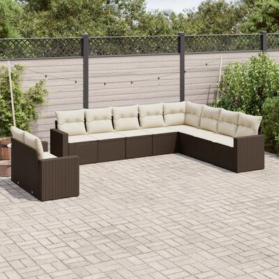 vidaXL 10-tlg. Garten-Sofagarnitur mit Kissen Braun Poly Rattan