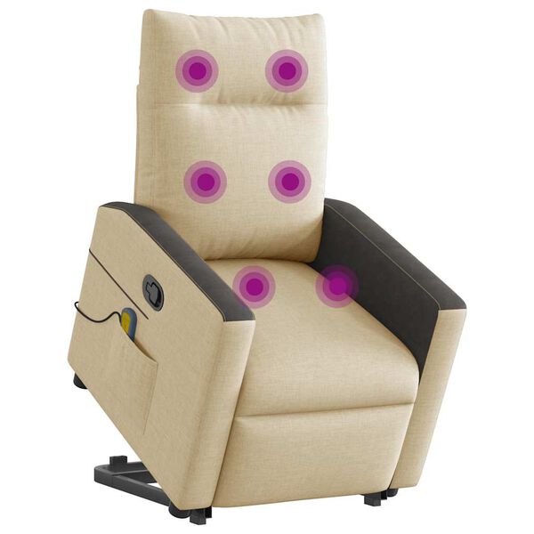 vidaXL Massagesessel mit Aufstehhilfe Creme Stoff