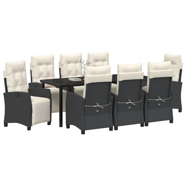 vidaXL Garten Essgruppe mit Kissen 9 pcs Schwarz Poly-Rattan