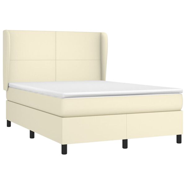 vidaXL Boxspringbett mit Matratze Creme 140x190 cm Kunstleder