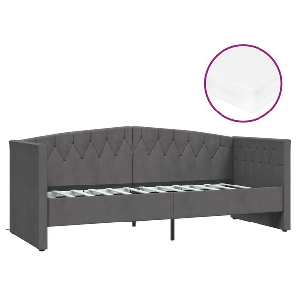 vidaXL Tagesbett mit Matratze USB Dunkelgrau Samt 90x200 cm