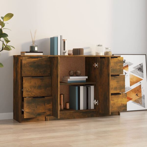 vidaXL Sideboards 3 Stk. R&auml;uchereiche Holzwerkstoff