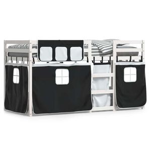 vidaXL Etagenbett mit Vorh&auml;ngen Wei&szlig; & Schwarz 80x200 cm Kiefernholz