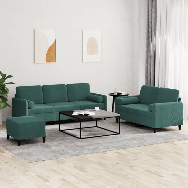 vidaXL 3-tlg. Sofagarnitur mit Kissen Dunkelgr&uuml;n Samt