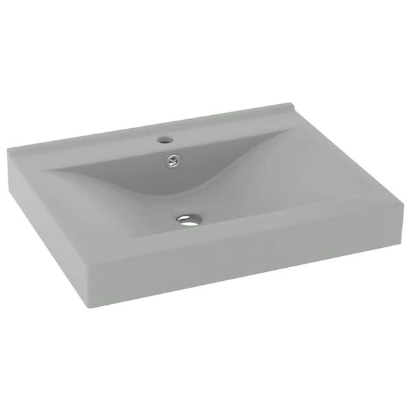 vidaXL Luxus-Waschbecken mit Hahnloch Matt-Hellgrau 60x46 cm Keramik