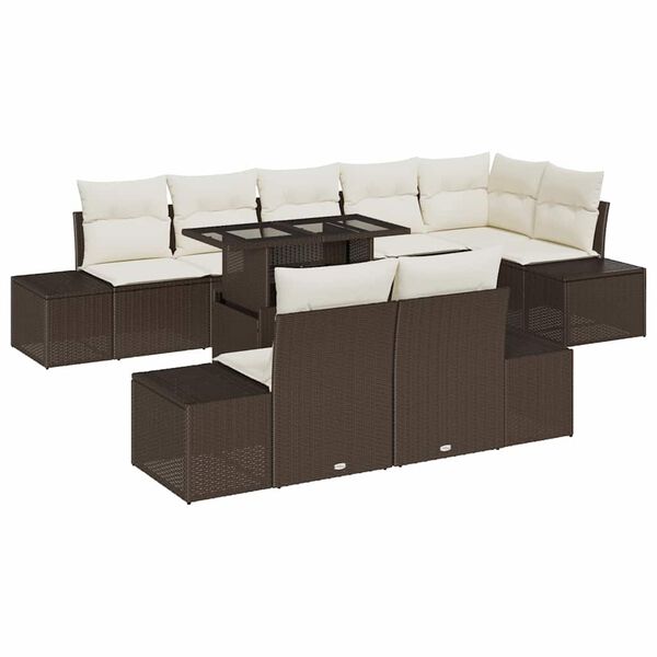 vidaXL Garten-Sofa-Set mit Speicher 9 pcs Braun Poly Rattan